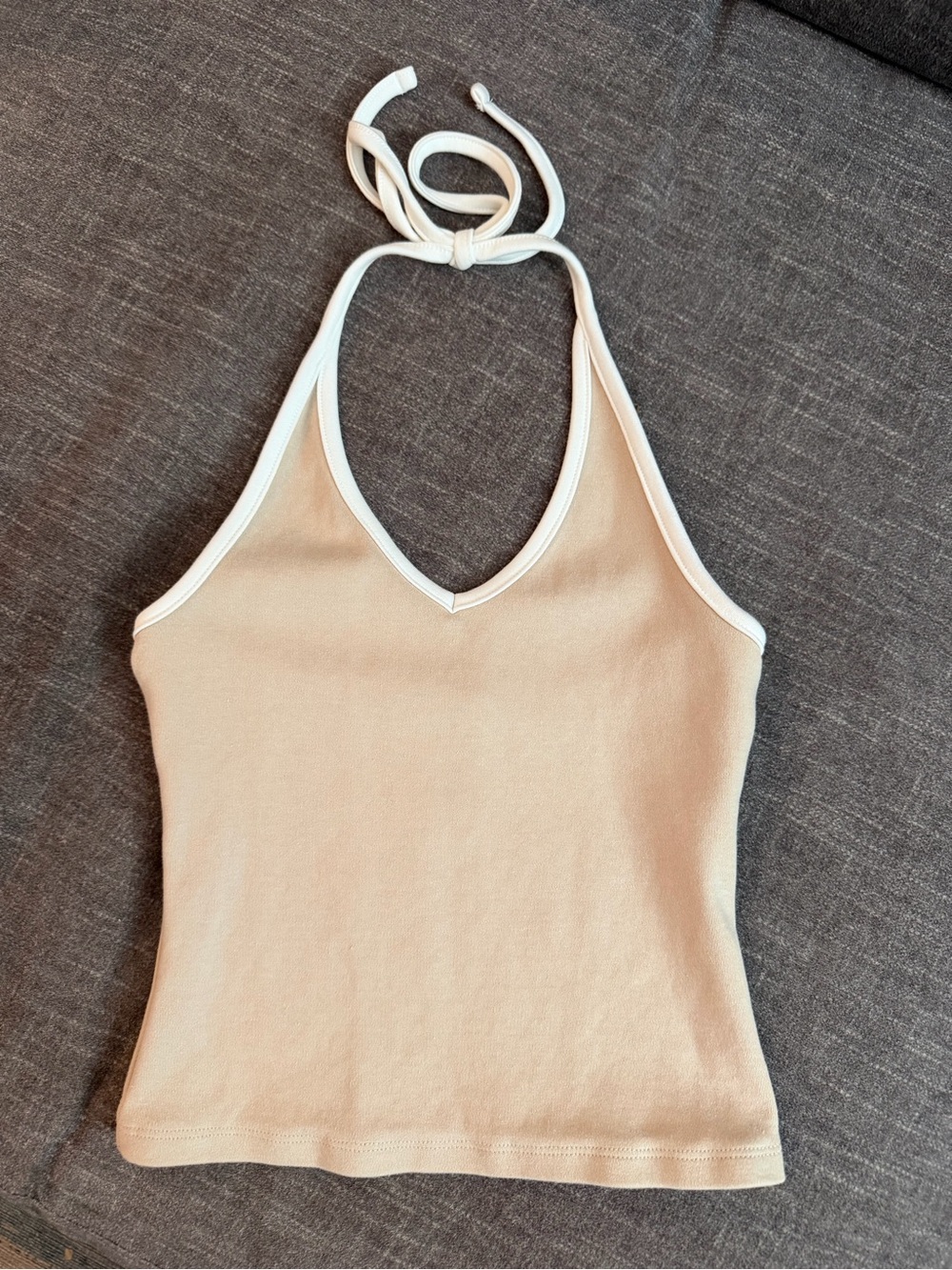 wild fable Beige Halter Tank with White Trim